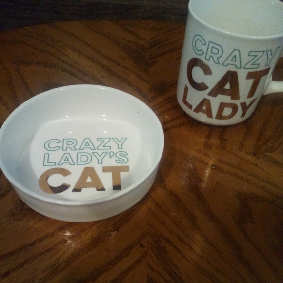 Genuine Fred's  Ceramic Mug Crazy Cat Lady Metallic Gold 16 Oz and Cat Dish - Picture 4 of 6
